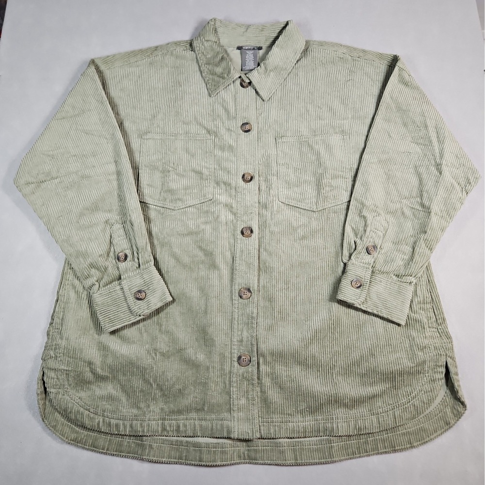 Matty M Womens Sage Green Corduroy Shirt Jacket Shacket Size XXL